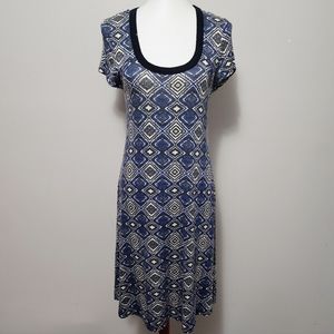 Karen Kane olive blue aztec short sleeve shirt dress size medium